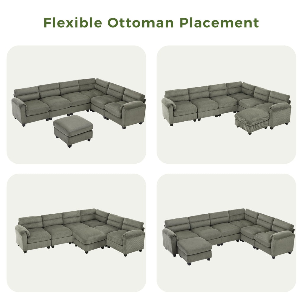 Bonzy Home Convertible Sectional Sofa Couch for Living Room With Ottoman Green