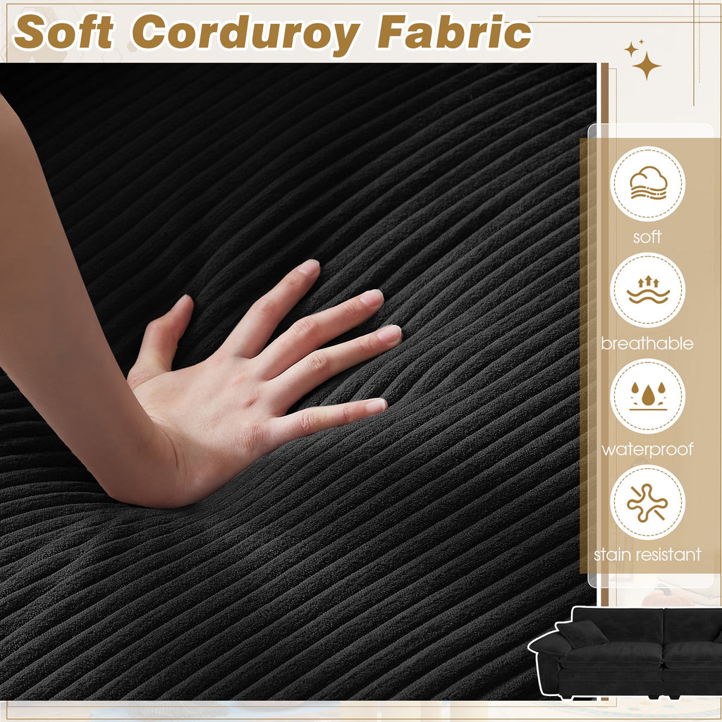 Muumblus 80.5" Corduroy Loveseat Sofa, Oversized Upholstered 2-Seater Plush Cloud Couch for Living Room/Apt, Black