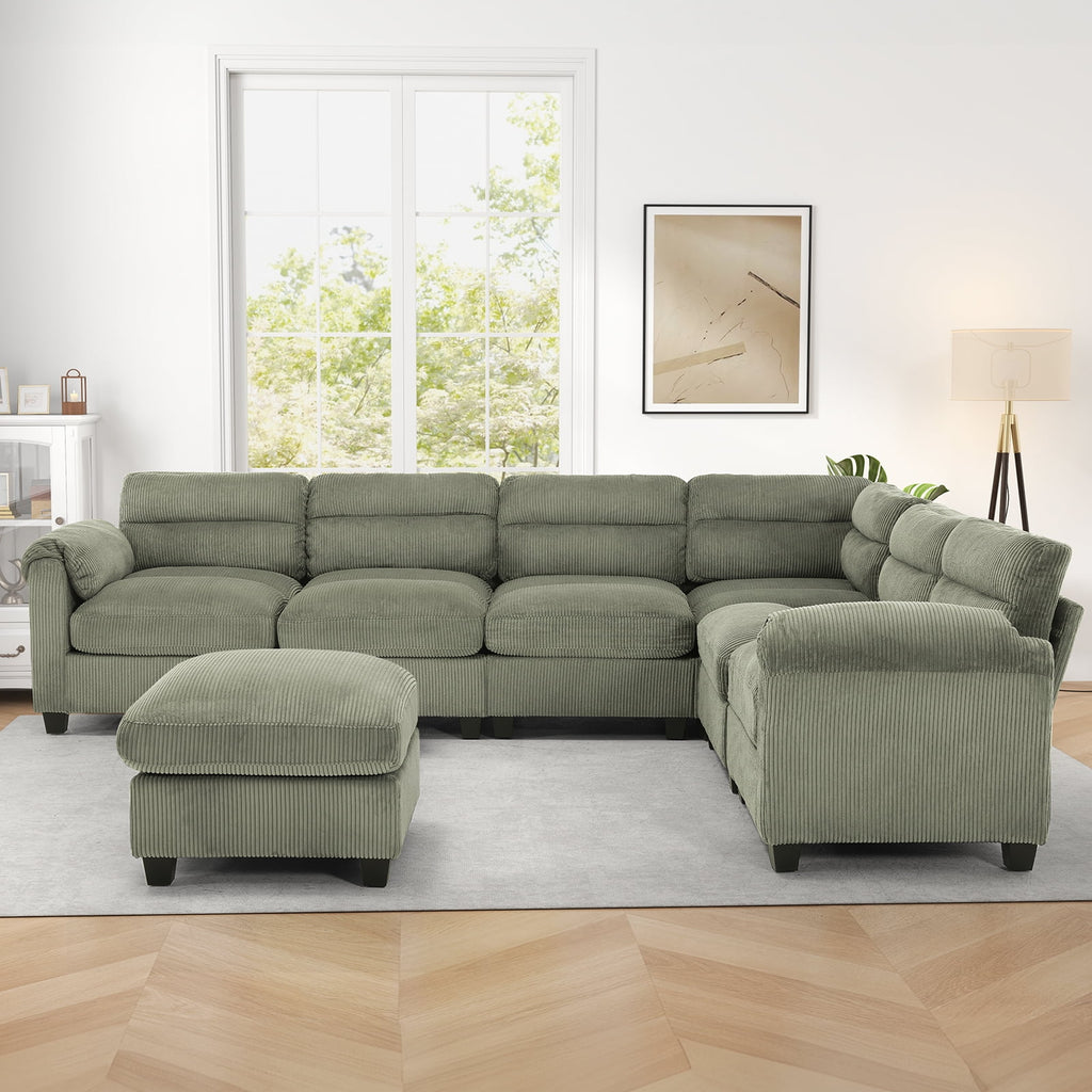 Bonzy Home Convertible Sectional Sofa Couch for Living Room With Ottoman Green