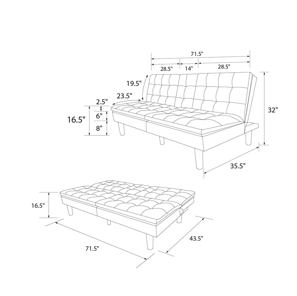 Mainstays Memory Foam 71.5" Futon with Cupholder and USB, Black Faux Leather