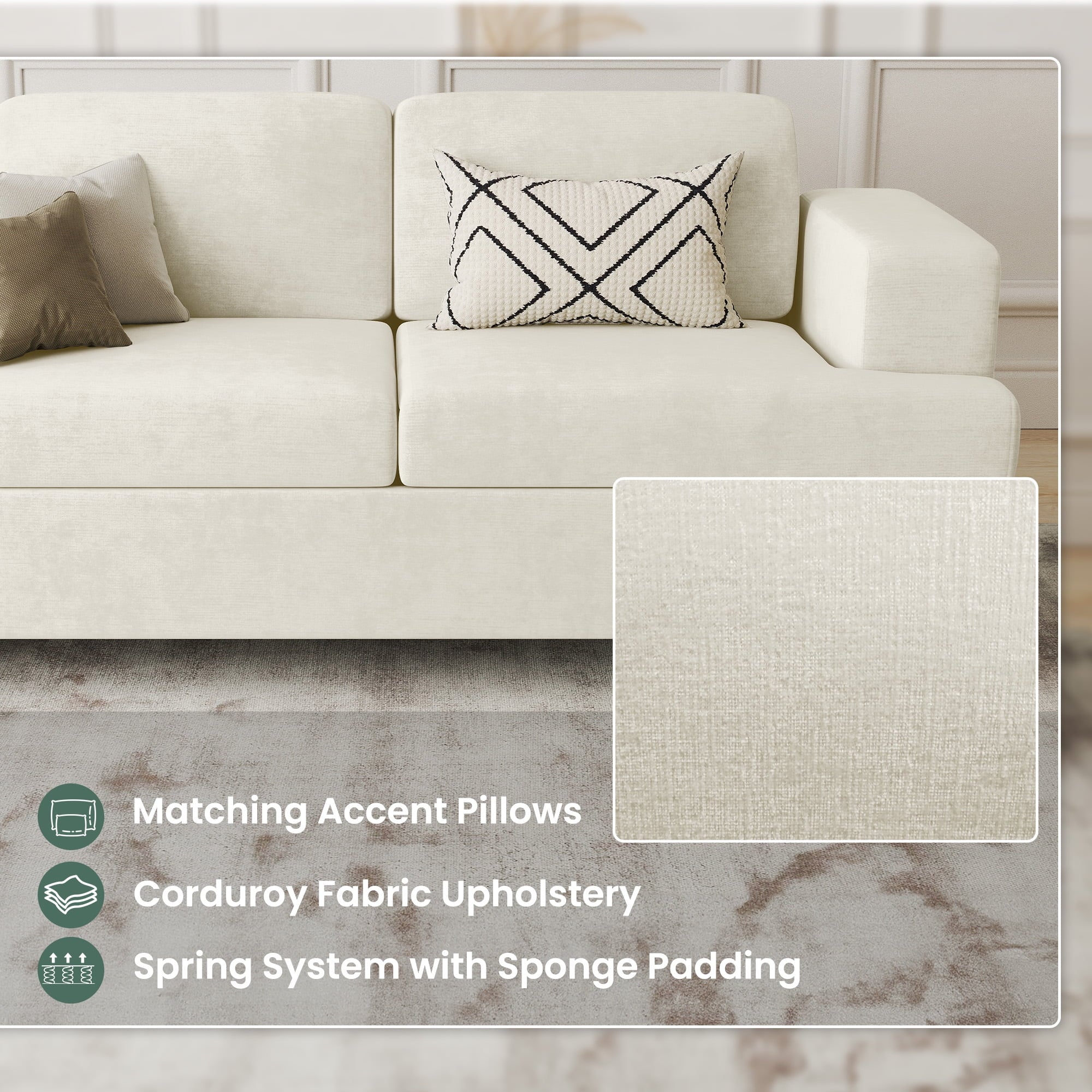 YOUDENOVA 63 Inch Sofa Couch, Modern 2-Seater Sofa for Living Room, Modern Sleeper Couches Deep Seat Sofa Lounge for Apartment, Beige Chenille