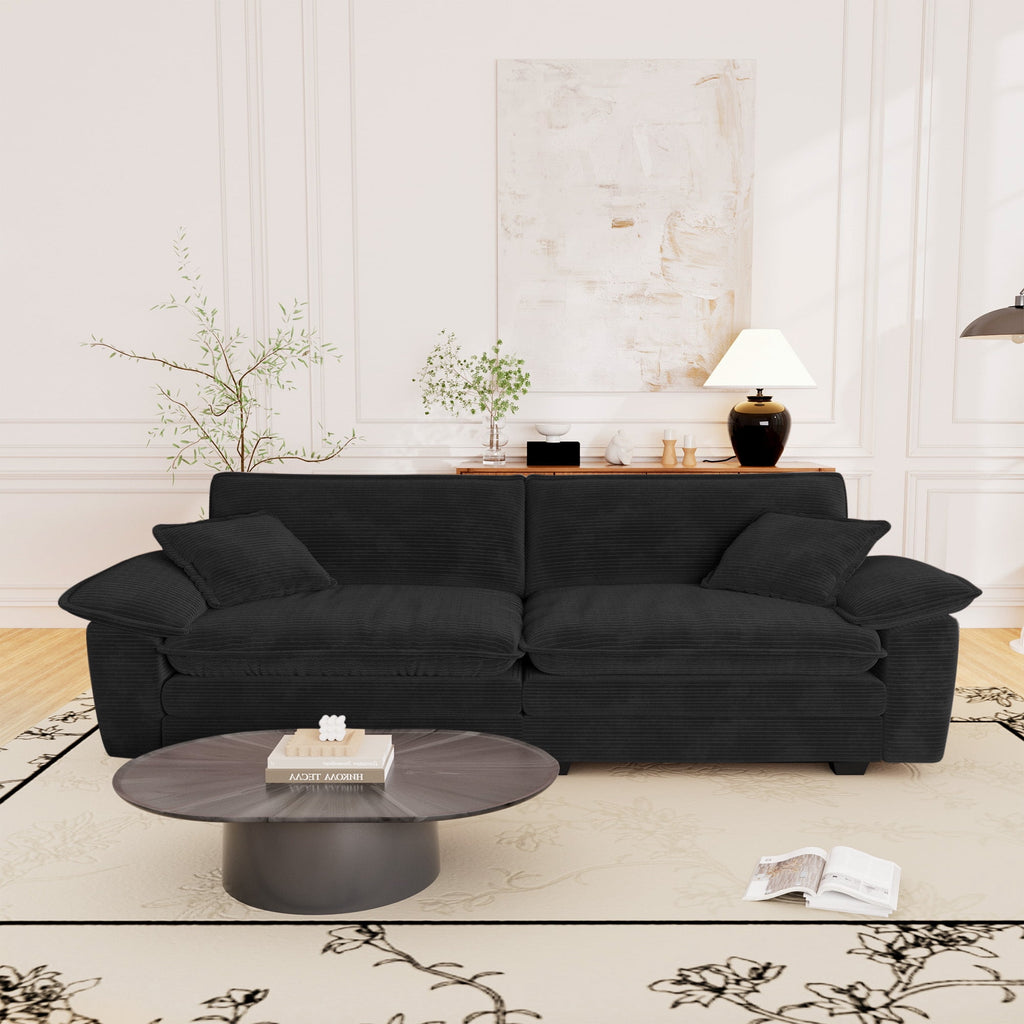 Muumblus 80.5" Corduroy Loveseat Sofa, Oversized Upholstered 2-Seater Plush Cloud Couch for Living Room/Apt, Black