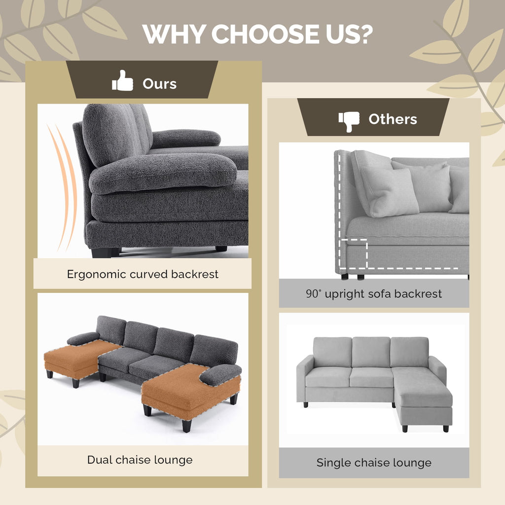 Ktaxon Sectional Sofa Set, U-Shaped Blended Chenille Couch, 4 Seat Lounge Sleeper with Chaise for Living Room Home Furniture Dark Gray