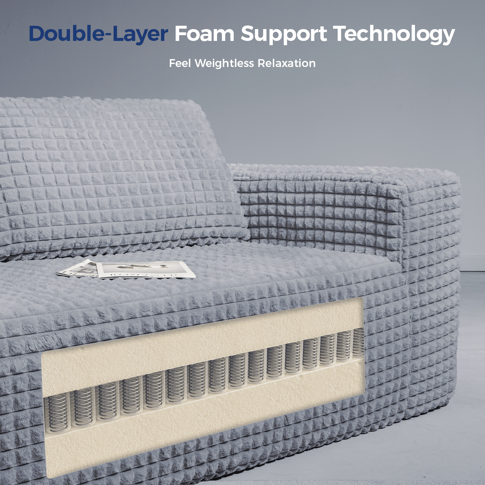 101" No-Assembly Diamond Sofa for living Room, 4 Seater Couch with 30-inch Deep Seat, Soft Fleece Design with 2-Layer Sponge - Ready to Use Out of the Box