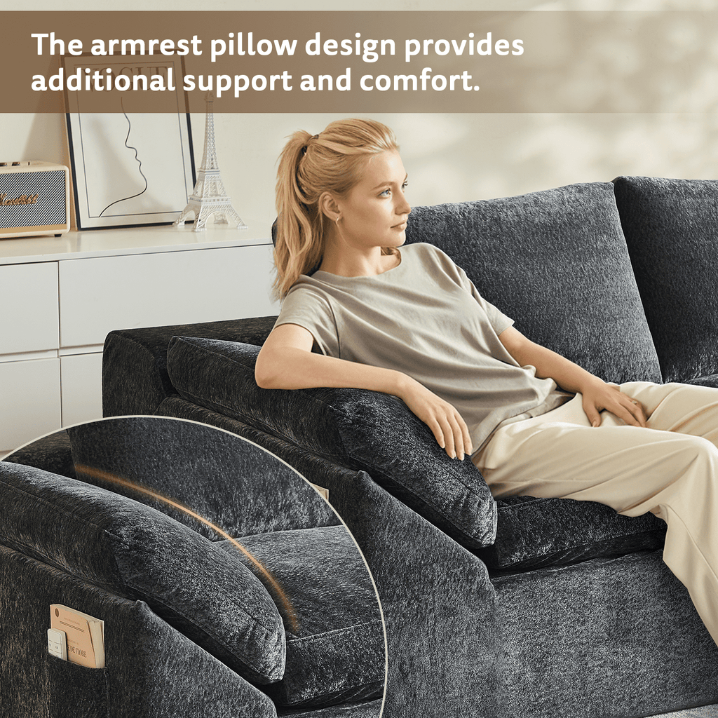 GEMBED 108" Modular Sectional Sofa U Shaped Cloud Couch with Deep Seat and Movable Ottoman Boneless Couches for Living Room, No Assembly Required, Gray