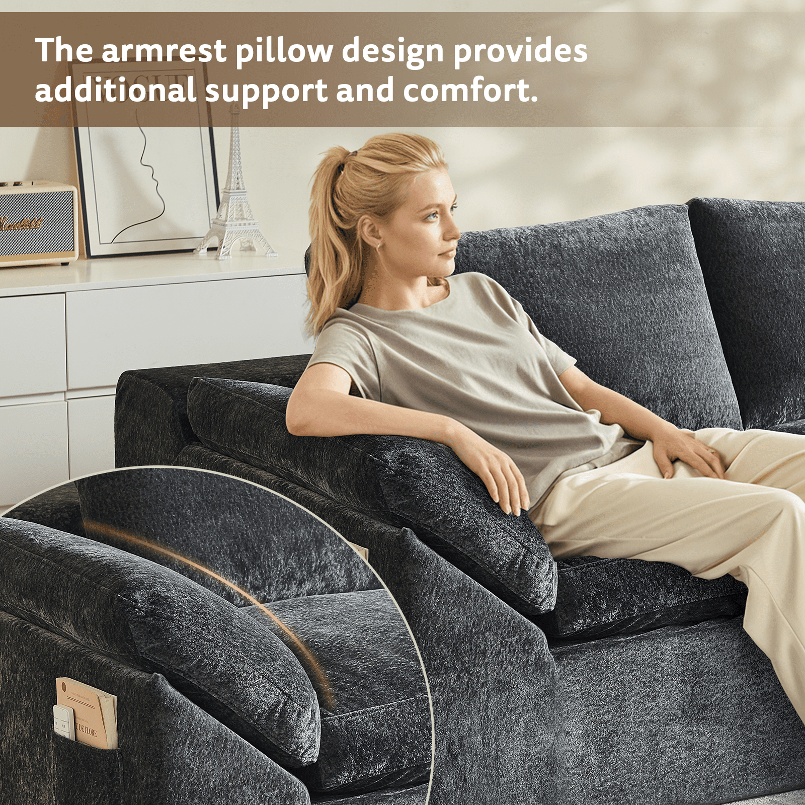 GEMBED 108" Modular Sectional Sofa U Shaped Cloud Couch with Deep Seat and Movable Ottoman Boneless Couches for Living Room, No Assembly Required, Gray