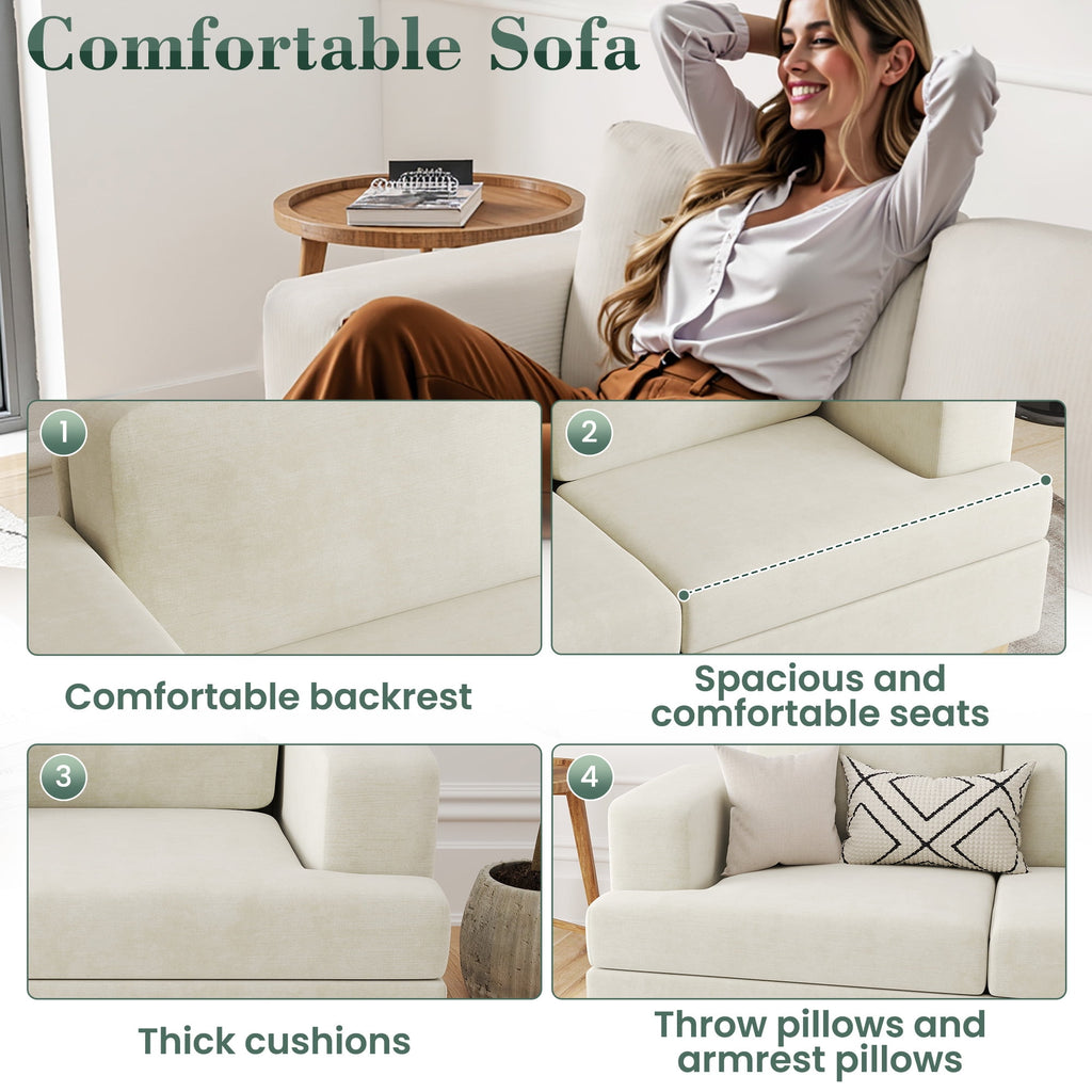 YOUDENOVA 63 Inch Sofa Couch, Modern 2-Seater Sofa for Living Room, Modern Sleeper Couches Deep Seat Sofa Lounge for Apartment, Beige Chenille