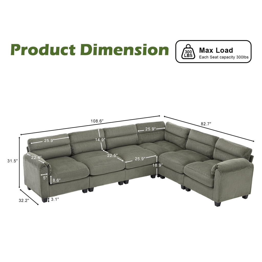 Bonzy Home Convertible Sectional Sofa Couch for Living Room With Ottoman Green