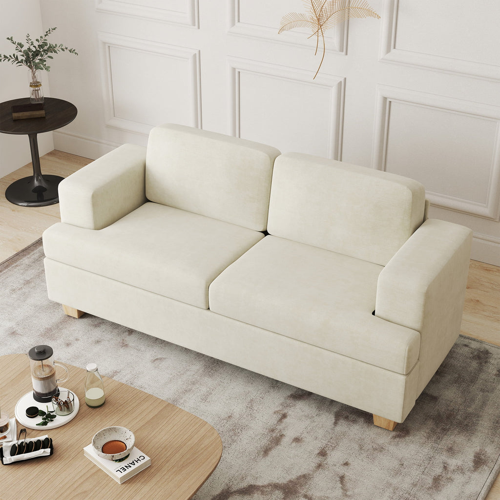 YOUDENOVA 63 Inch Sofa Couch, Modern 2-Seater Sofa for Living Room, Modern Sleeper Couches Deep Seat Sofa Lounge for Apartment, Beige Chenille