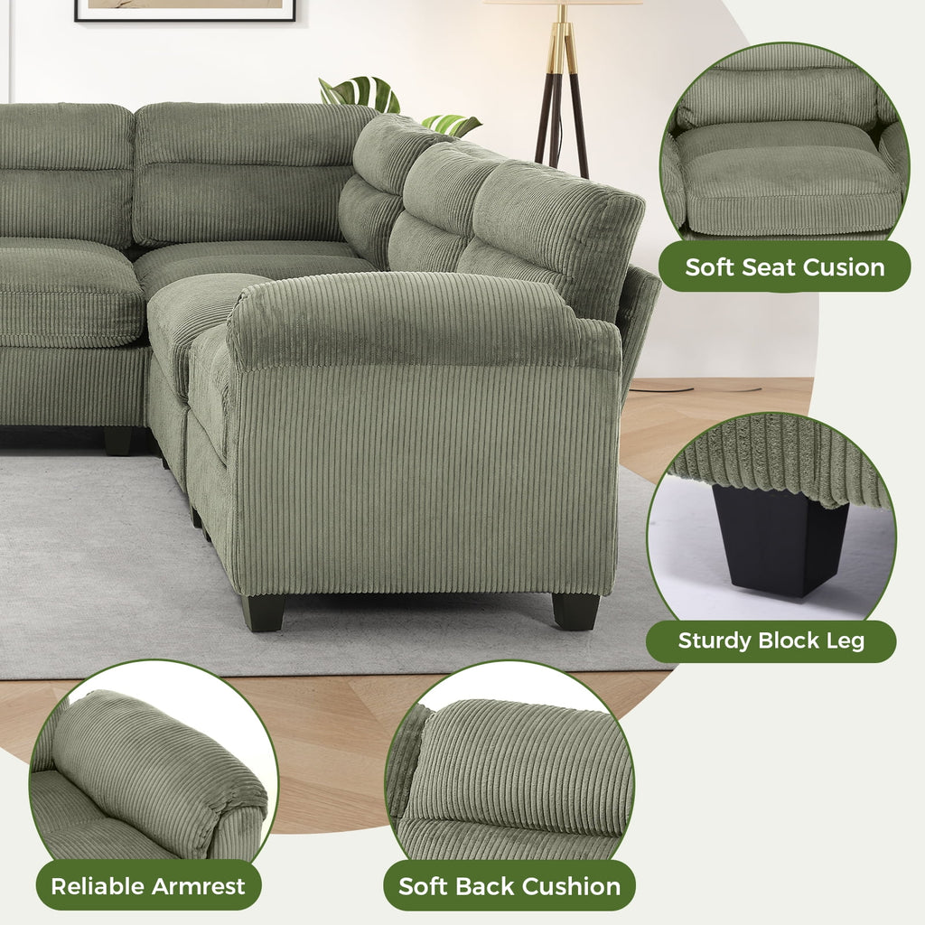 Bonzy Home Convertible Sectional Sofa Couch for Living Room With Ottoman Green