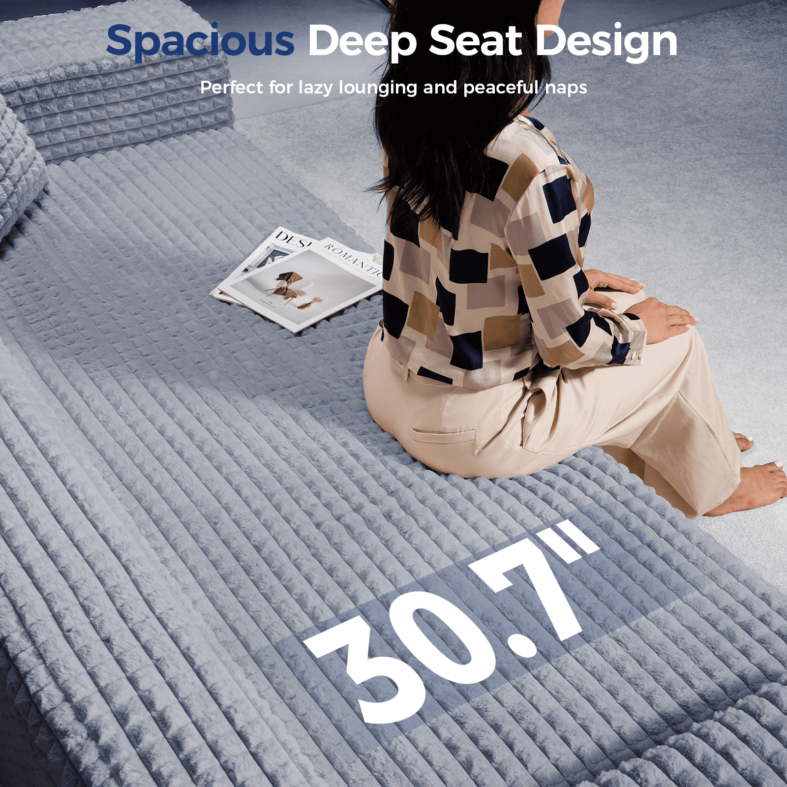 101" No-Assembly Diamond Sofa for living Room, 4 Seater Couch with 30-inch Deep Seat, Soft Fleece Design with 2-Layer Sponge - Ready to Use Out of the Box