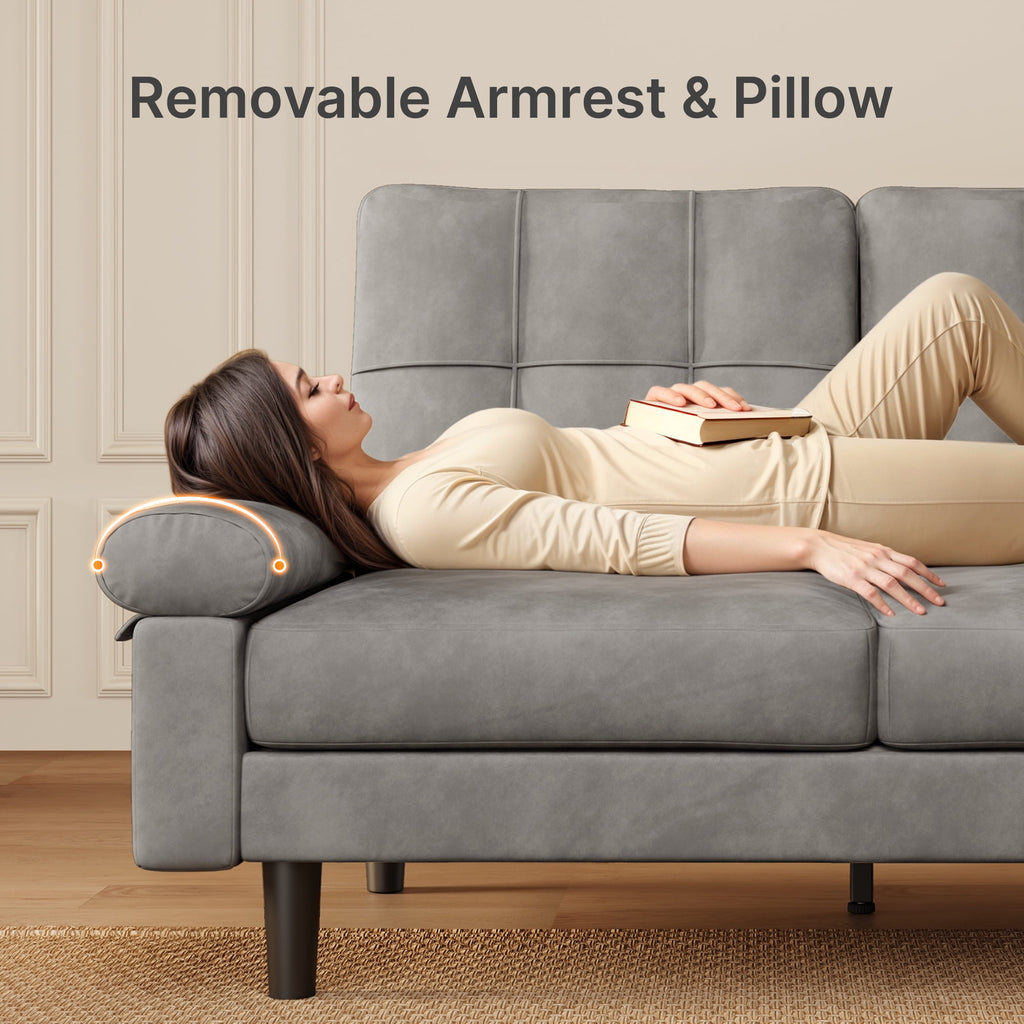 82"L-Shaped Couch, Lofka Sectional Sofa with 4" Thick Cushions, Soft Velvet 3 Seats Couches for Living Room, Apartment and Small Space, Dark Grey Couch